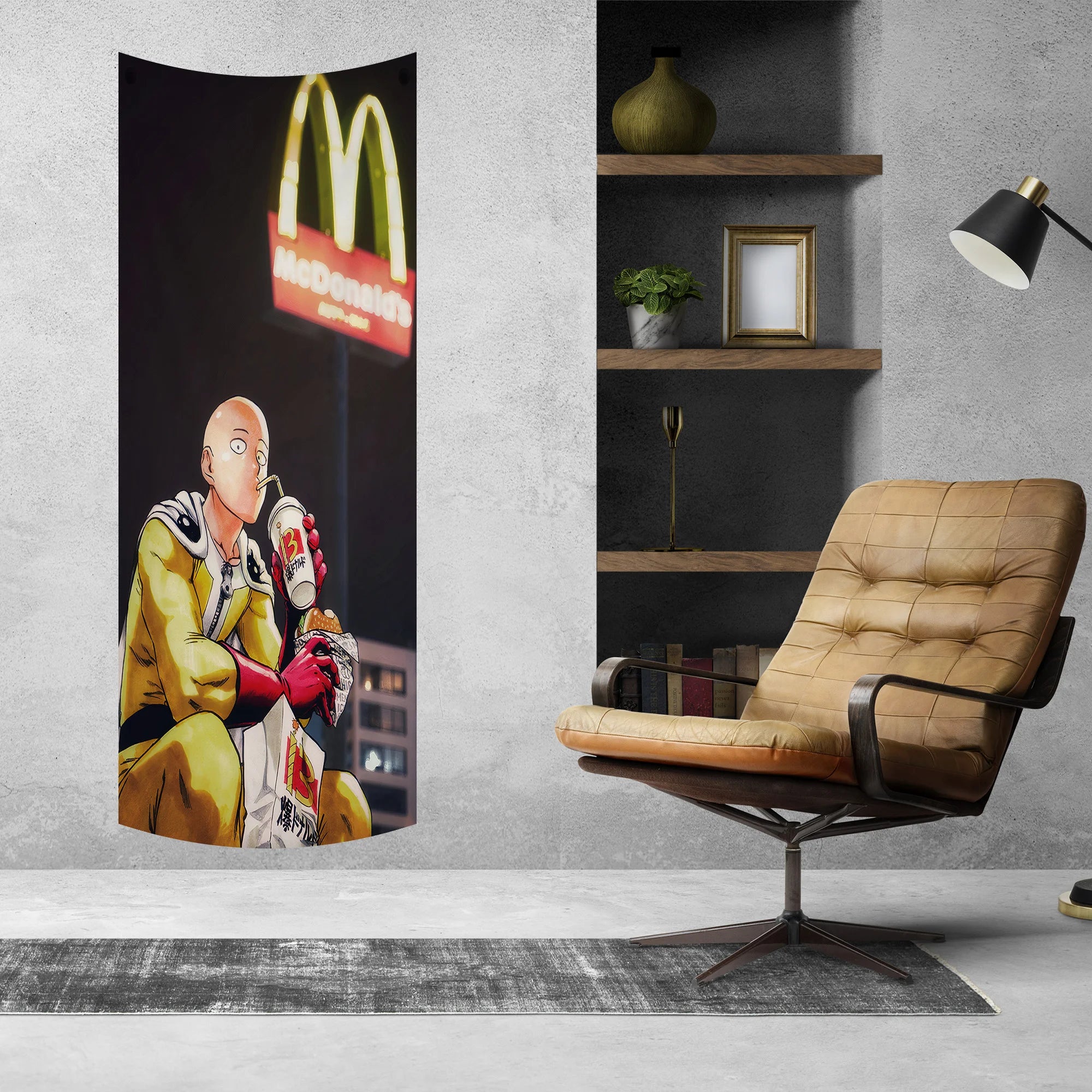 Saitama Eating Fast Food Tapestry