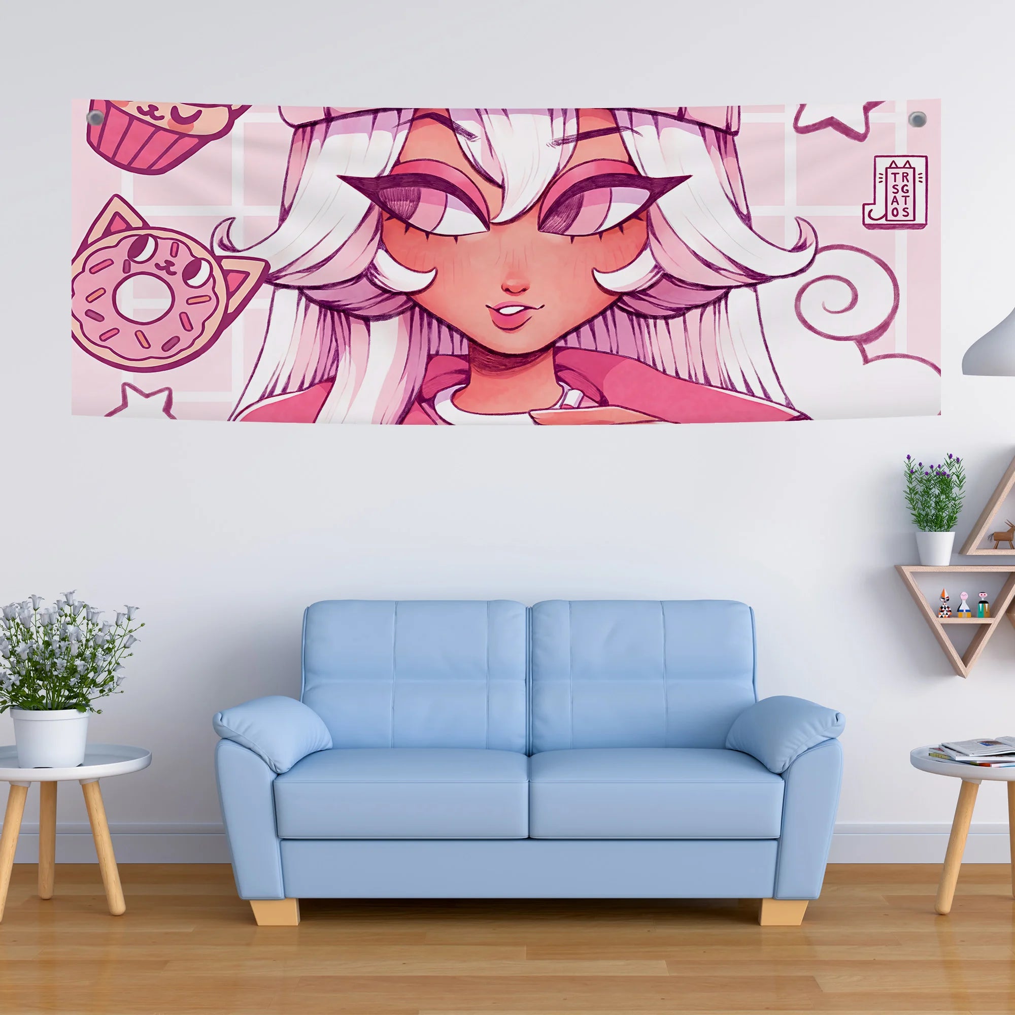 Cute Anime Girl Donut Aesthetic Tapestry