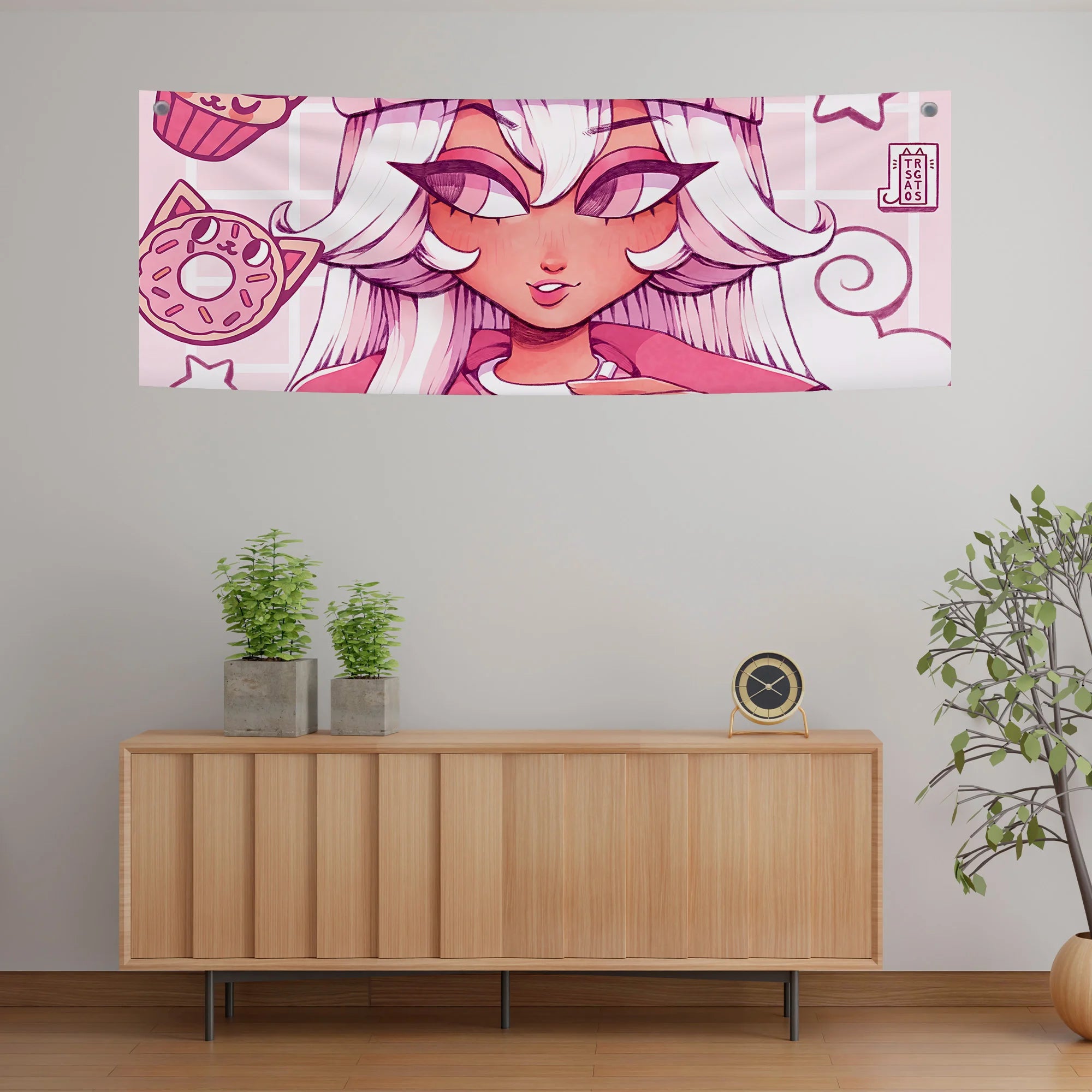 Cute Anime Girl Donut Aesthetic Tapestry