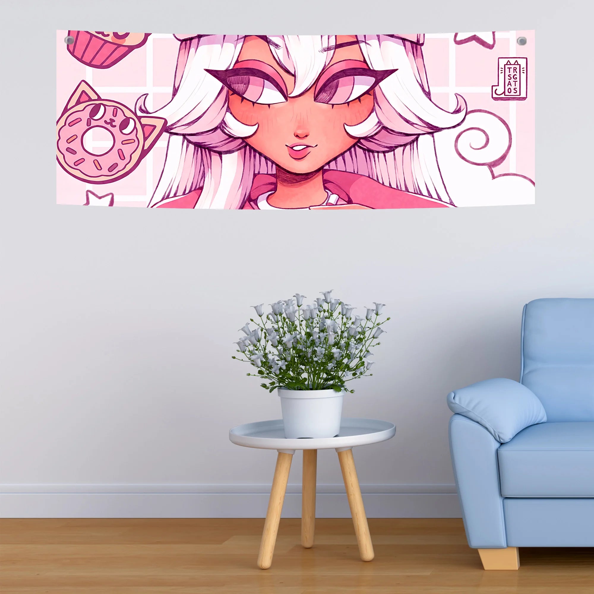 Cute Anime Girl Donut Aesthetic Tapestry