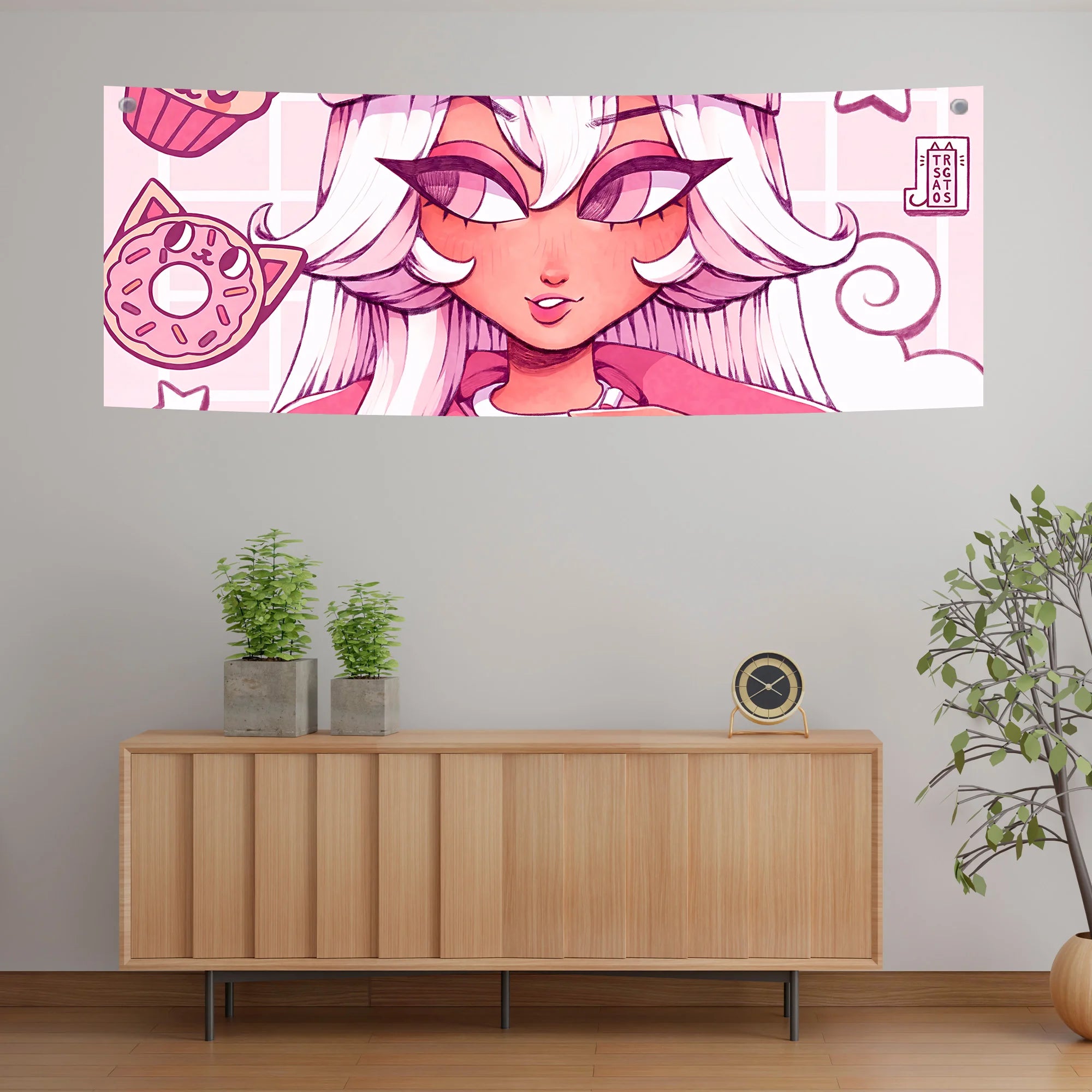 Cute Anime Girl Donut Aesthetic Tapestry