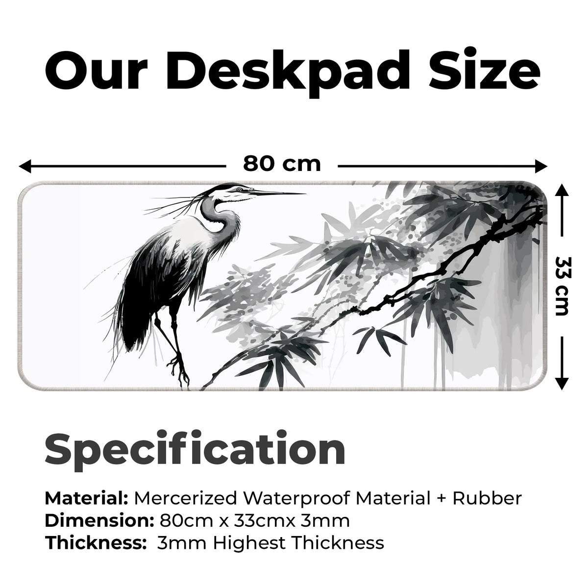 Zen Crane Ink Art Deskmat