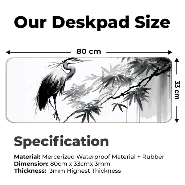 Zen Crane Ink Art Deskmat