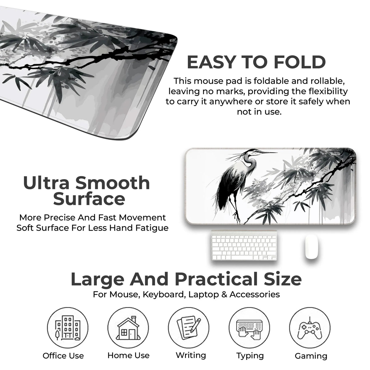 Zen Crane Ink Art Deskmat