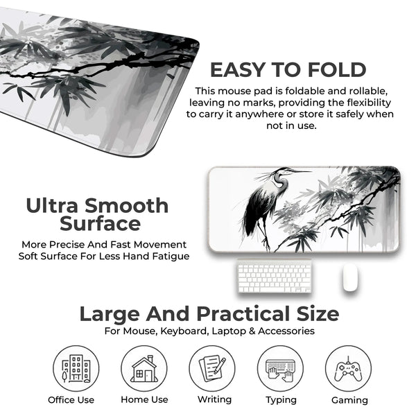 Zen Crane Ink Art Deskmat