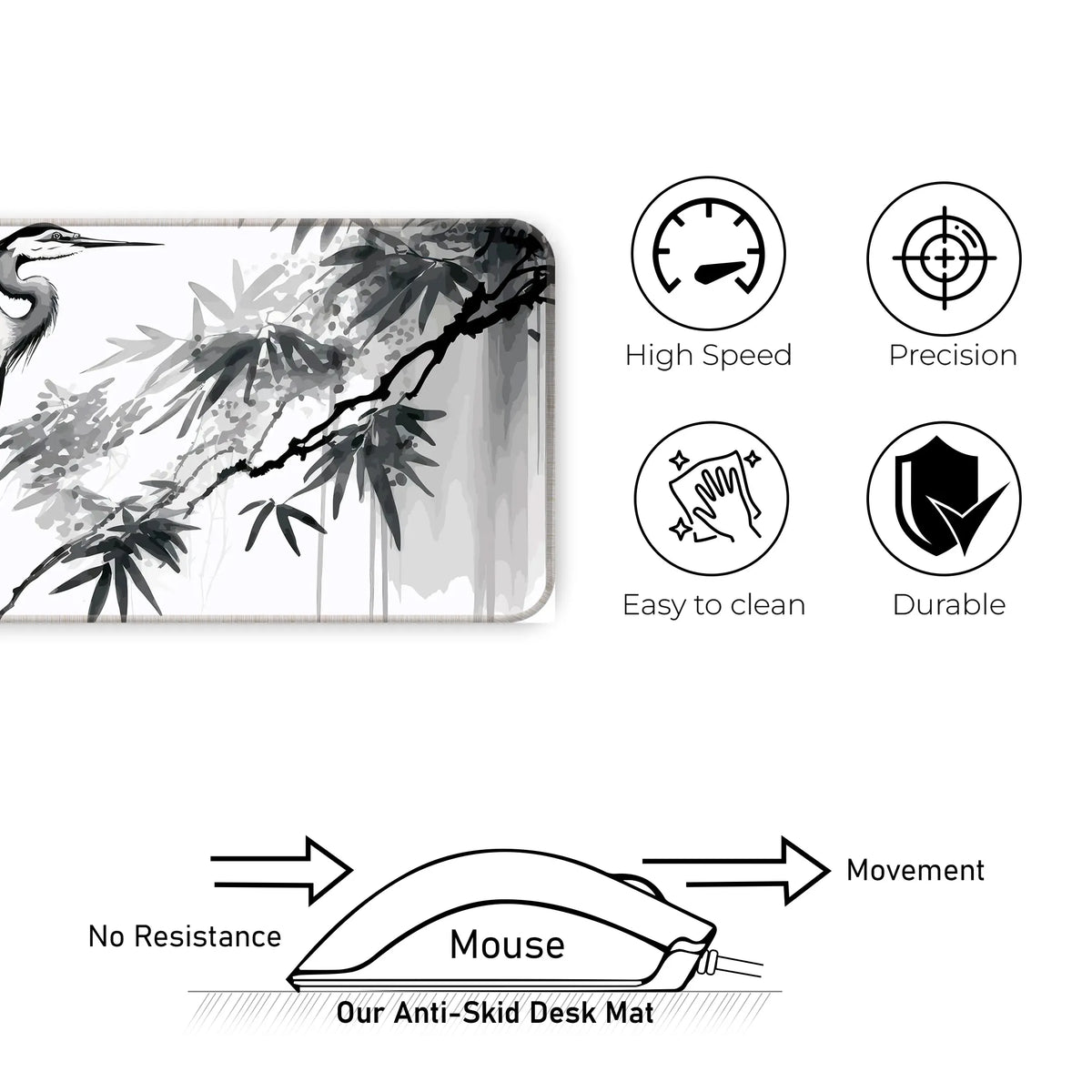 Zen Crane Ink Art Deskmat