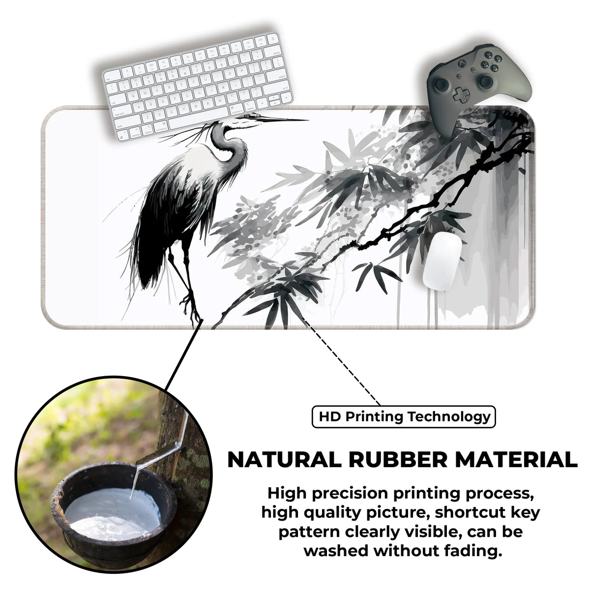 Zen Crane Ink Art Deskmat