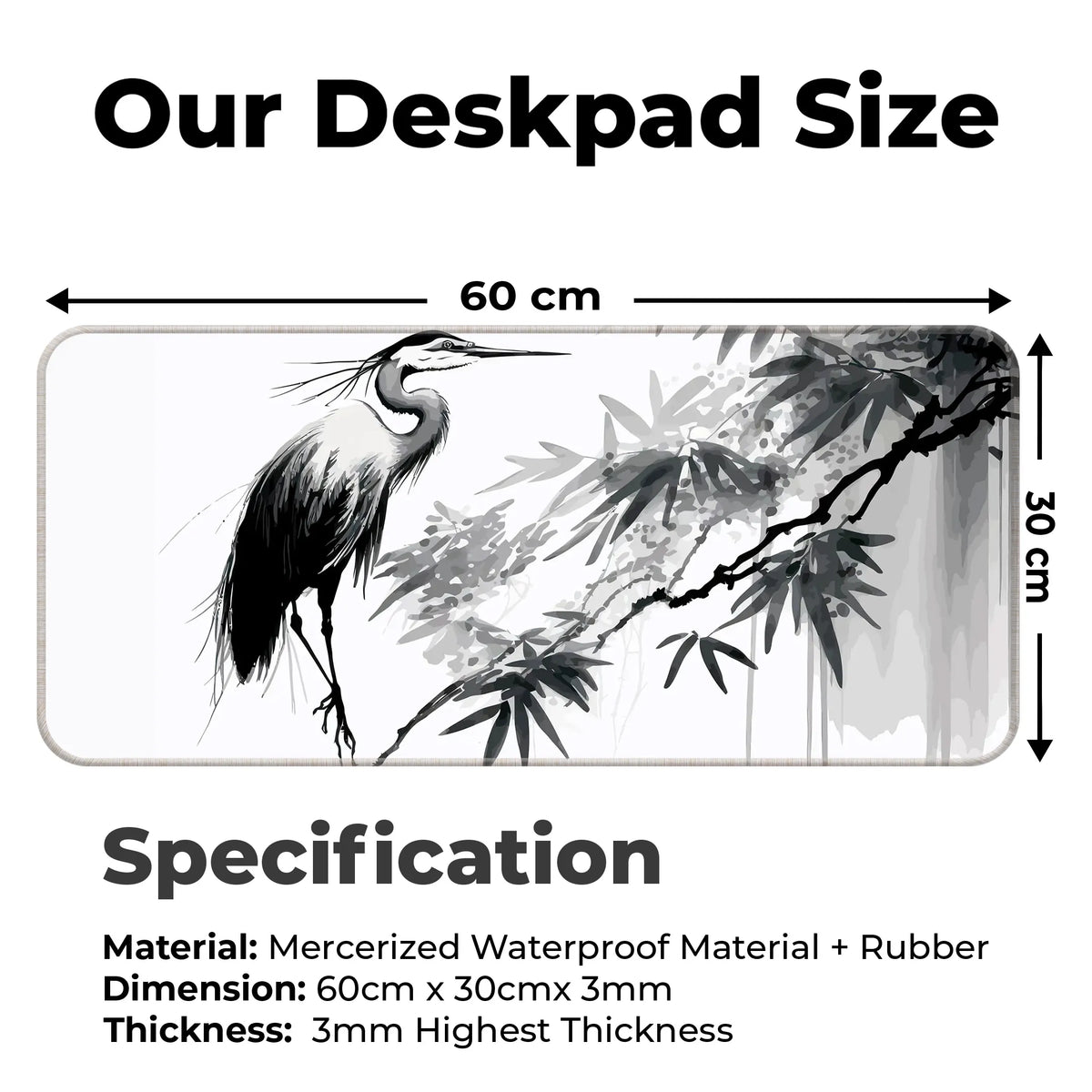 Zen Crane Ink Art Deskmat