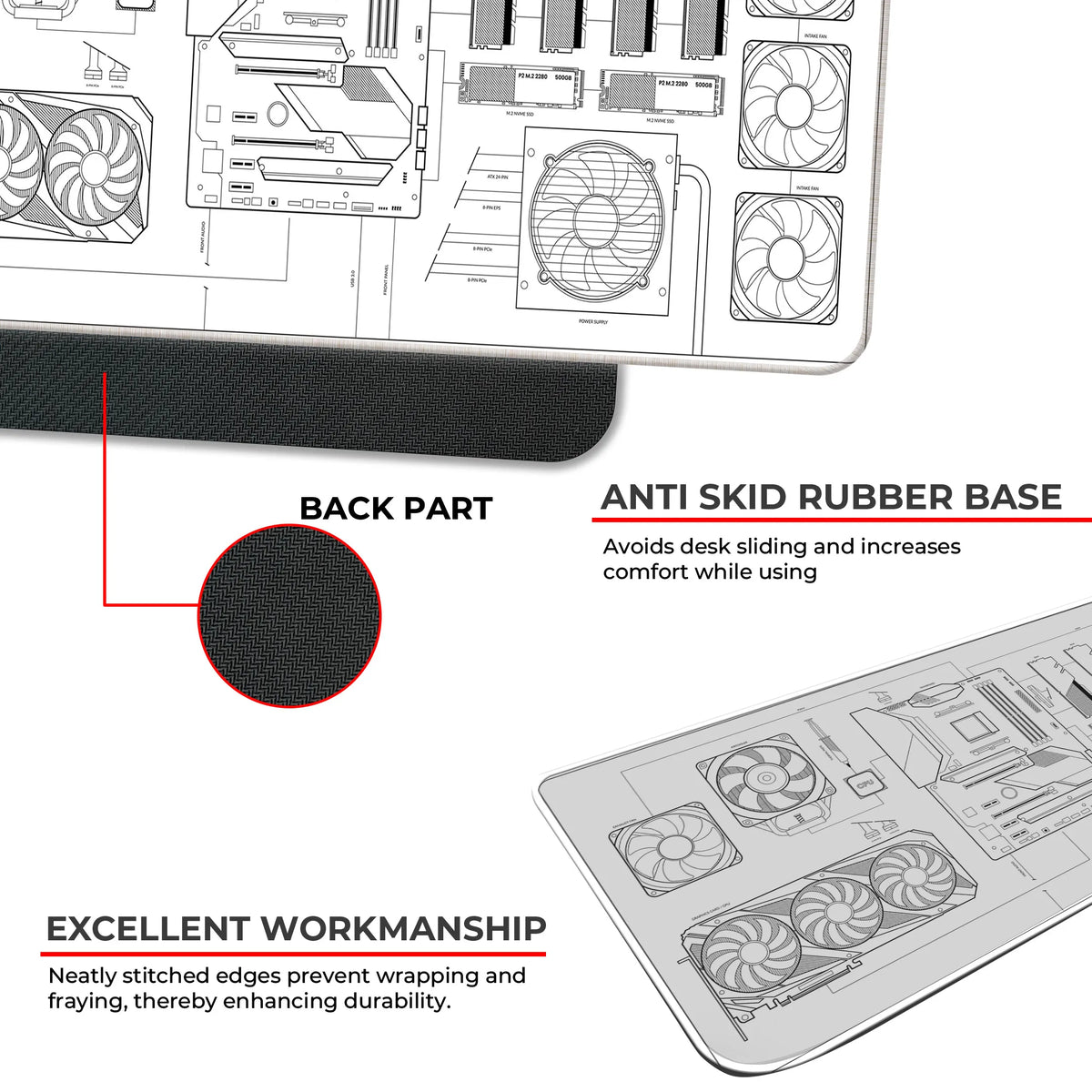 PC Build Blueprint Technical Gaming Setup Deskmat