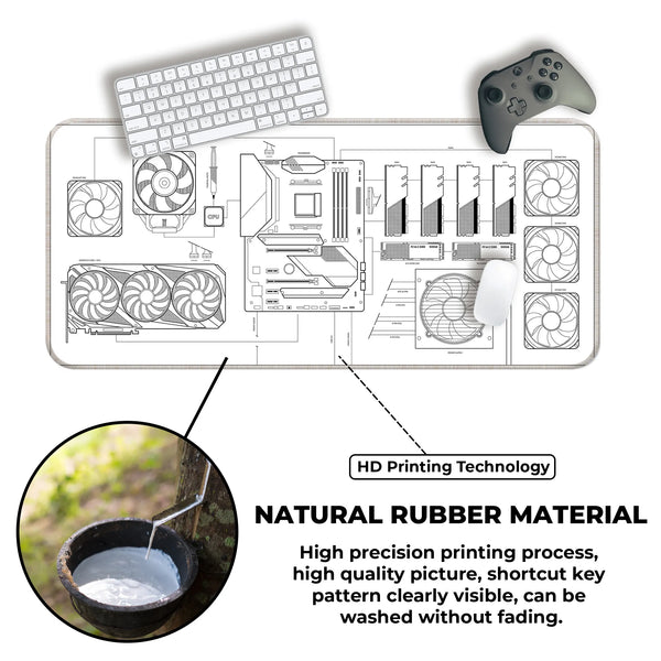 PC Build Blueprint Technical Gaming Setup Deskmat