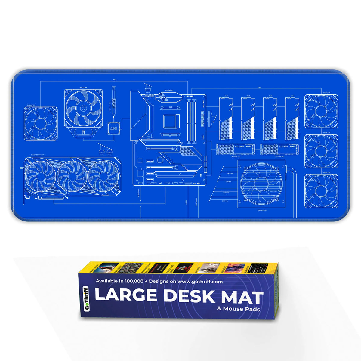 PC Build Blueprint Technical Gaming Setup Deskmat