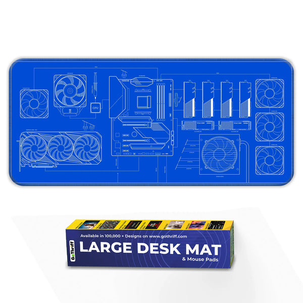 PC Build Blueprint Technical Gaming Setup Deskmat
