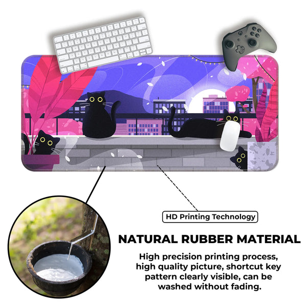 Black Cat Nightscape Deskmat