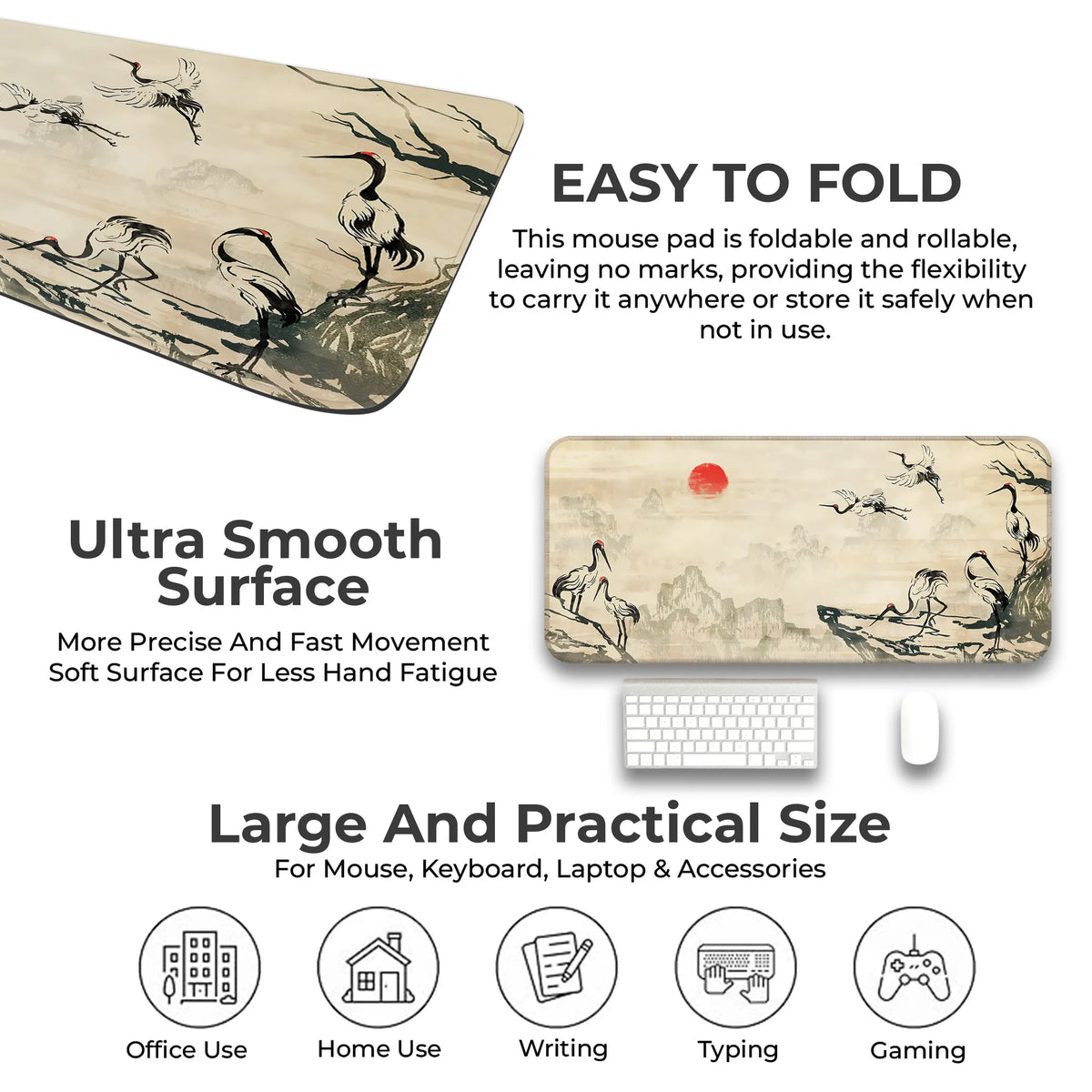 Japanese Crane Ink Art Deskmat