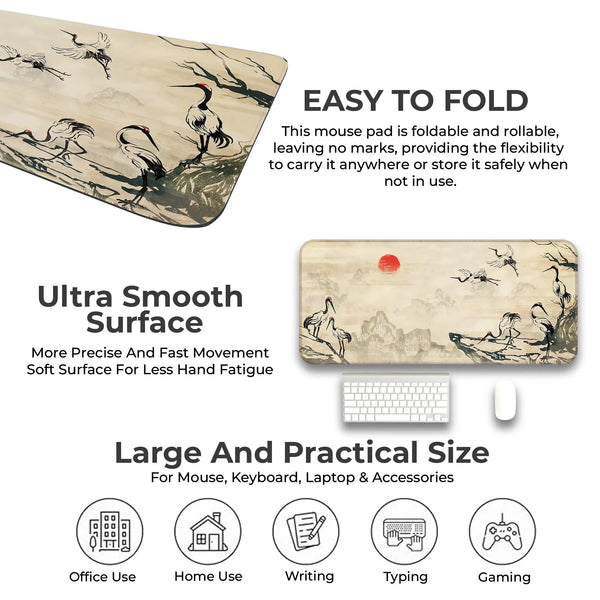 Japanese Crane Ink Art Deskmat