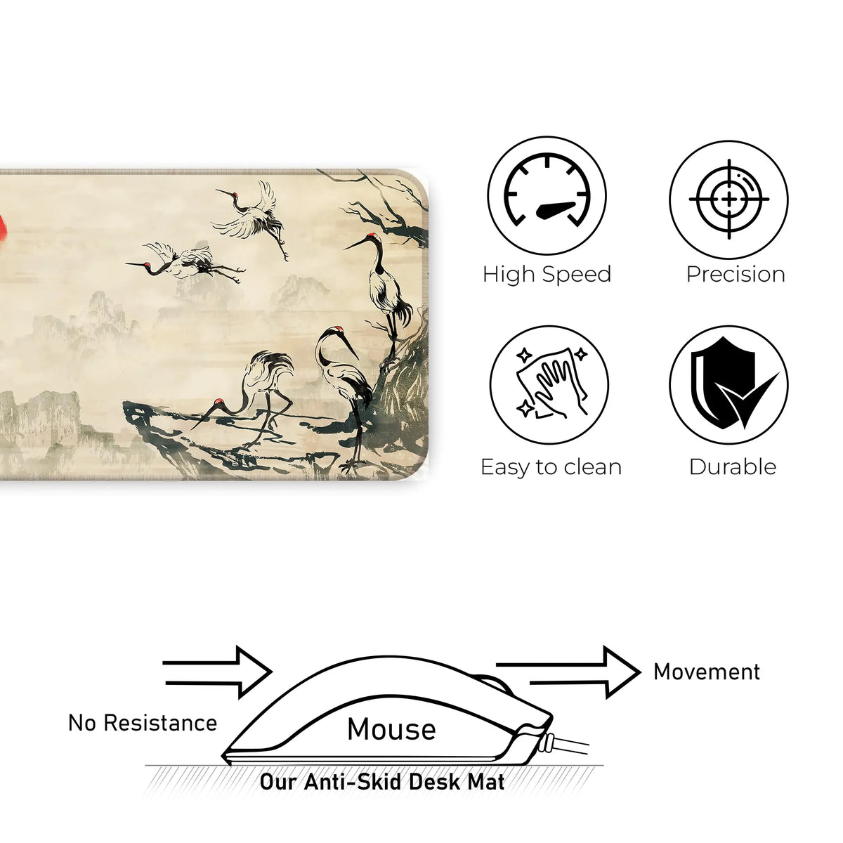 Japanese Crane Ink Art Deskmat