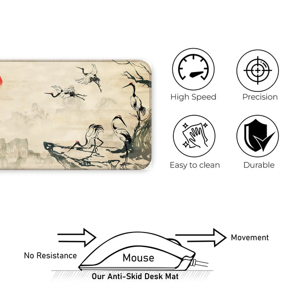 Japanese Crane Ink Art Deskmat
