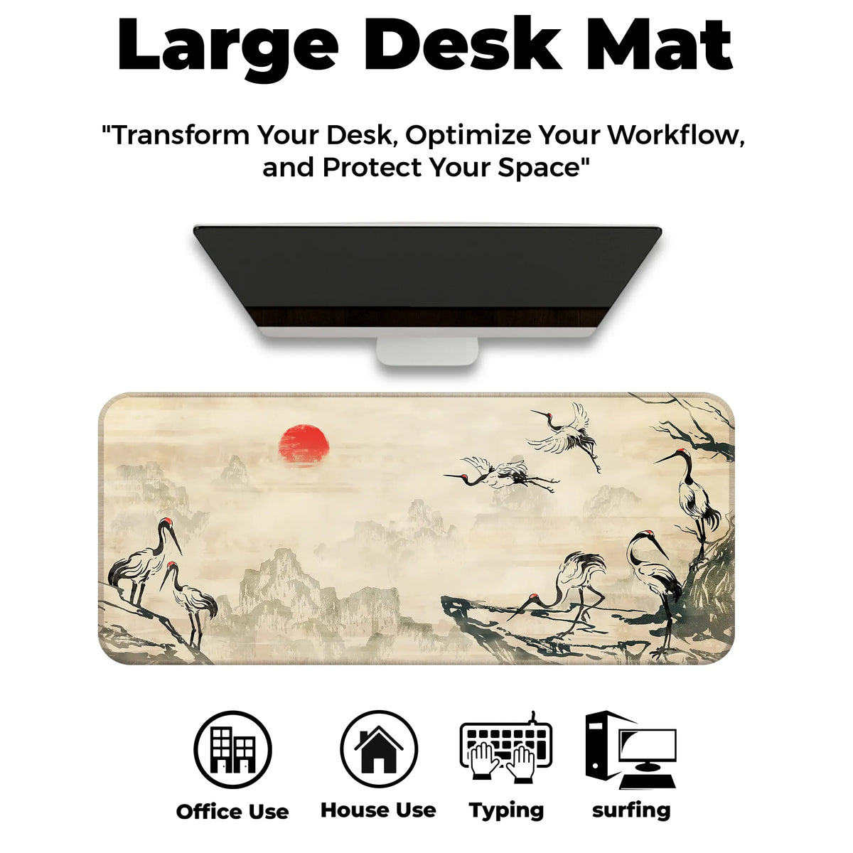 Japanese Crane Ink Art Deskmat