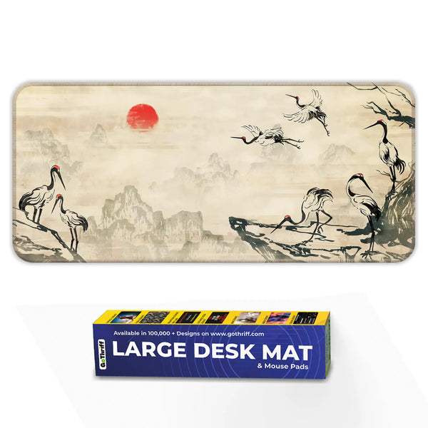 Japanese Crane Ink Art Deskmat