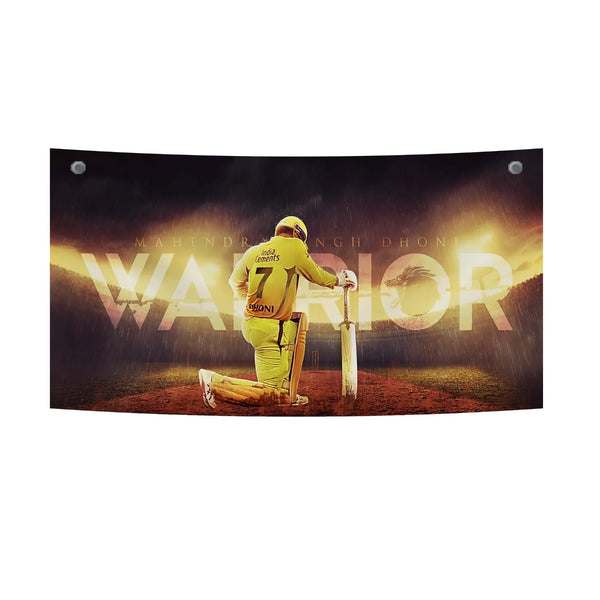 MS Dhoni Warrior Cricket Art – Iconic Kneel Pose Tribute Tapestry