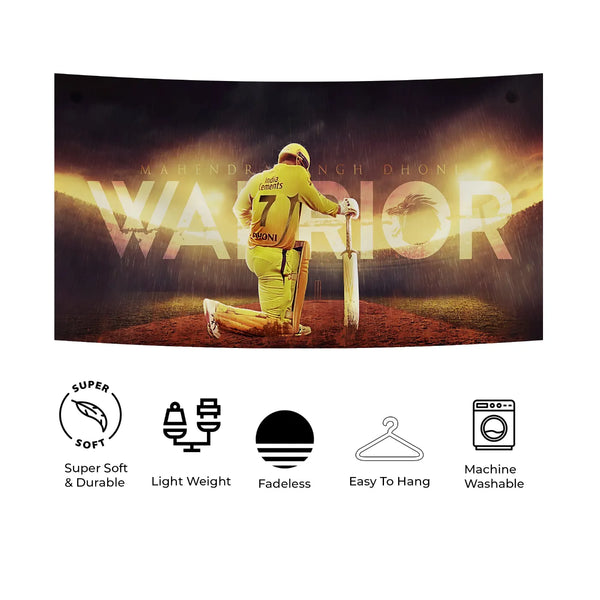 MS Dhoni Warrior Cricket Art – Iconic Kneel Pose Tribute Tapestry