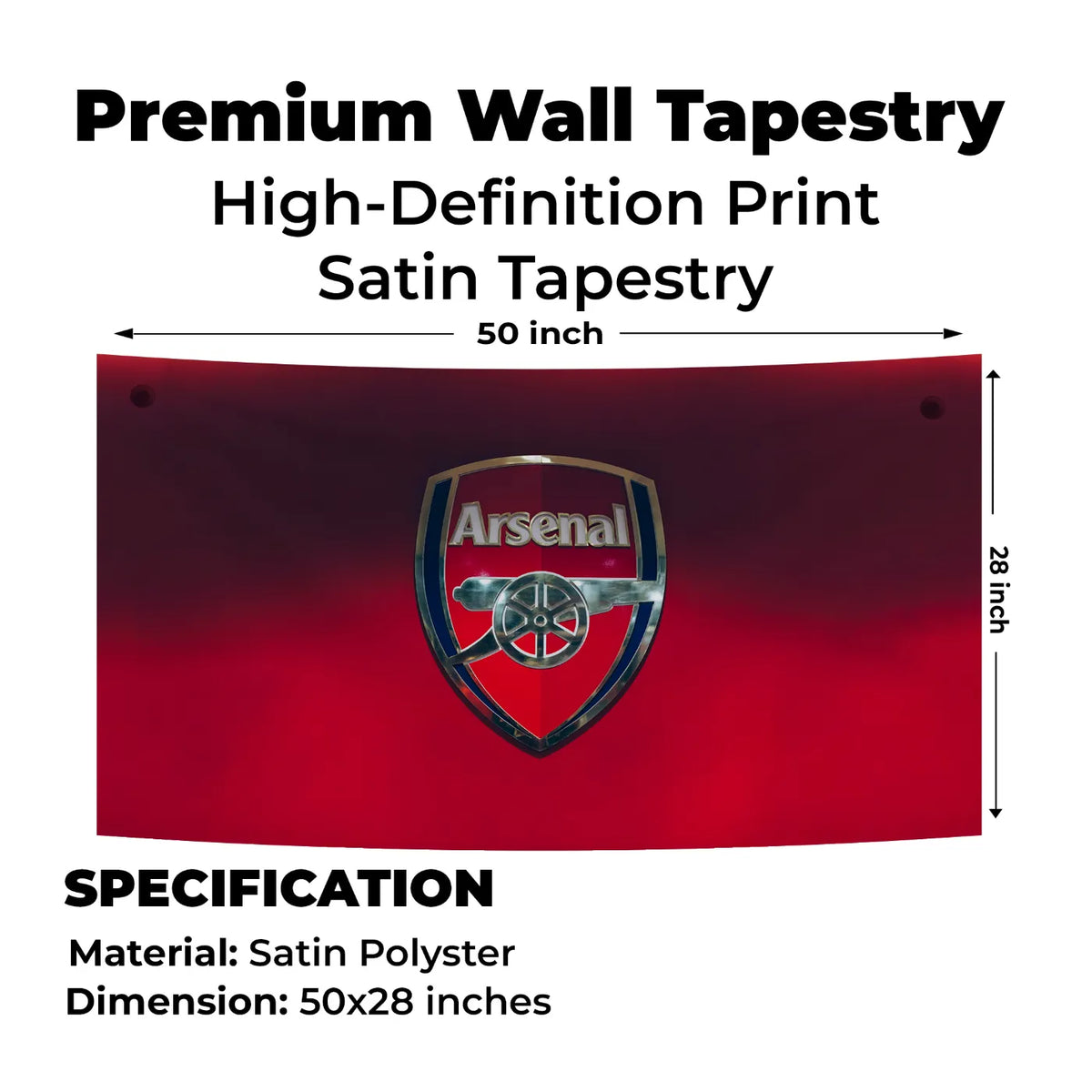 Chrome Arsenal Crest Wall Decor – Metallic Badge on Red Fade Tapestry