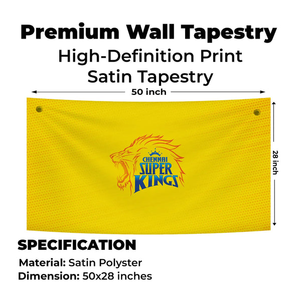 CSK Lion Emblem – Bold Yellow Legacy Design Tapestry