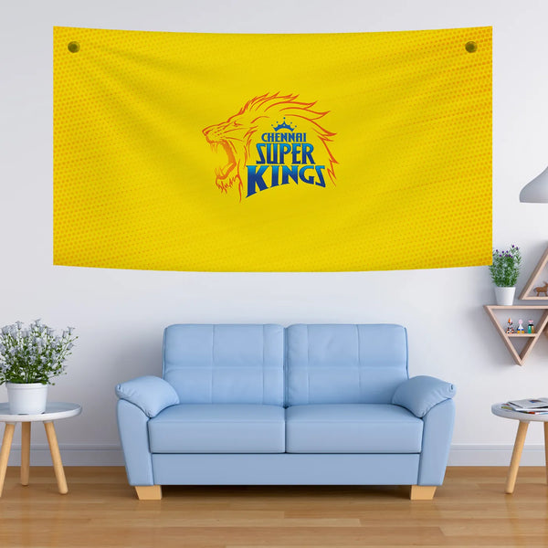 CSK Lion Emblem – Bold Yellow Legacy Design Tapestry