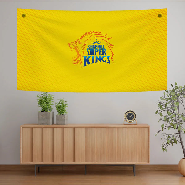 CSK Lion Emblem – Bold Yellow Legacy Design Tapestry