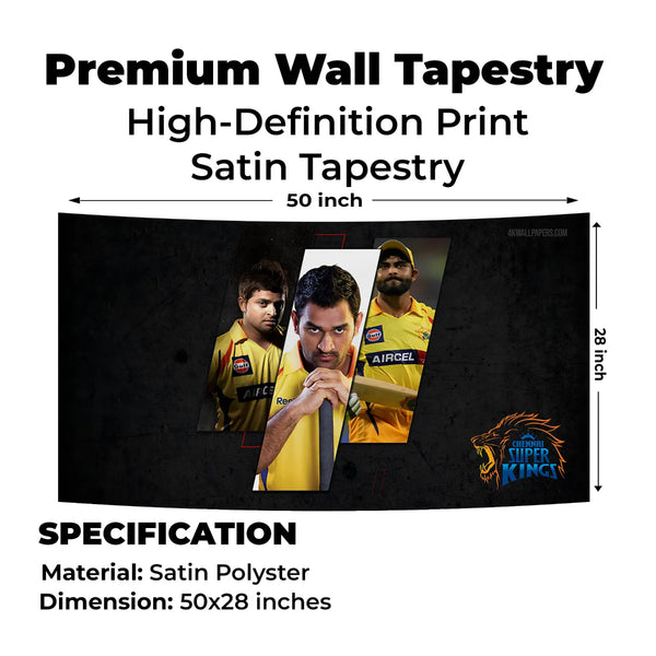 CSK Trio – Dhoni, Raina & Jadeja Legacy Edition Tapestry