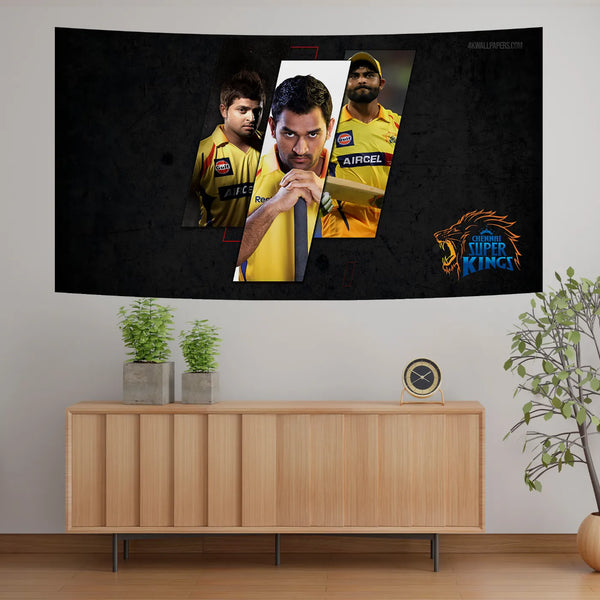 CSK Trio – Dhoni, Raina & Jadeja Legacy Edition Tapestry