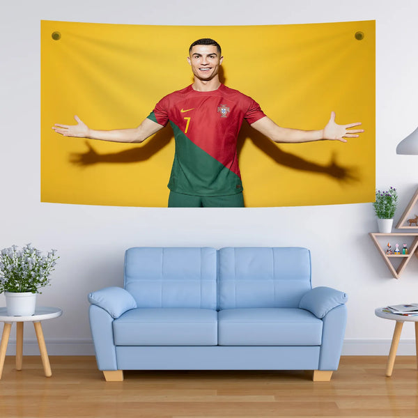 Cristiano Ronaldo Happy Pose – Golden Frame Tapestry