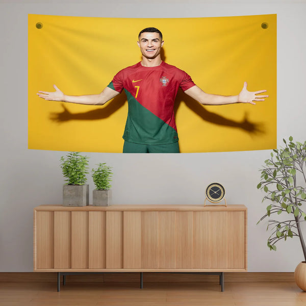 Cristiano Ronaldo Happy Pose – Golden Frame Tapestry