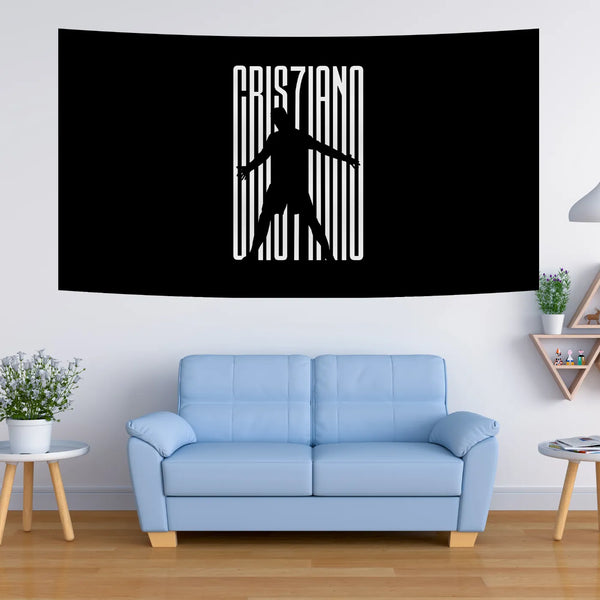 CR7 Silhouette Barcode – Minimal Black Tapestry