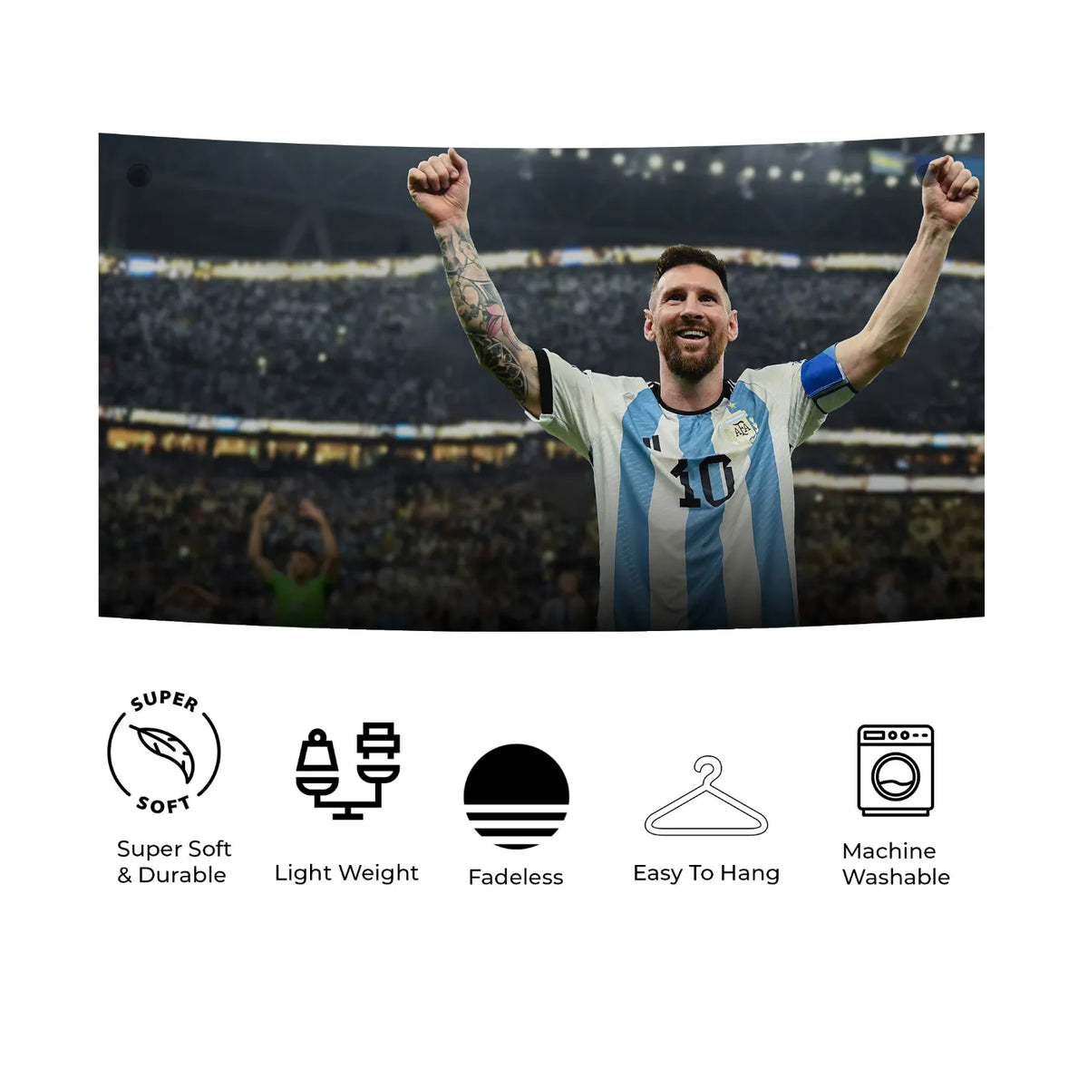 Lionel Messi Argentina Victory Pose Tapestry