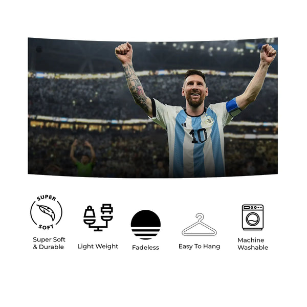 Lionel Messi Argentina Victory Pose Tapestry