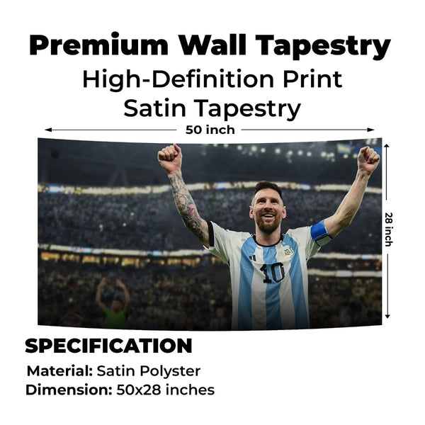 Lionel Messi Argentina Victory Pose Tapestry