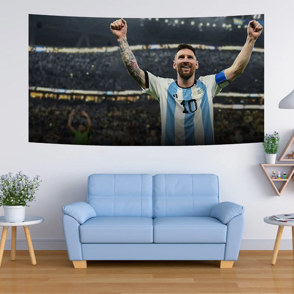 Lionel Messi Argentina Victory Pose Tapestry