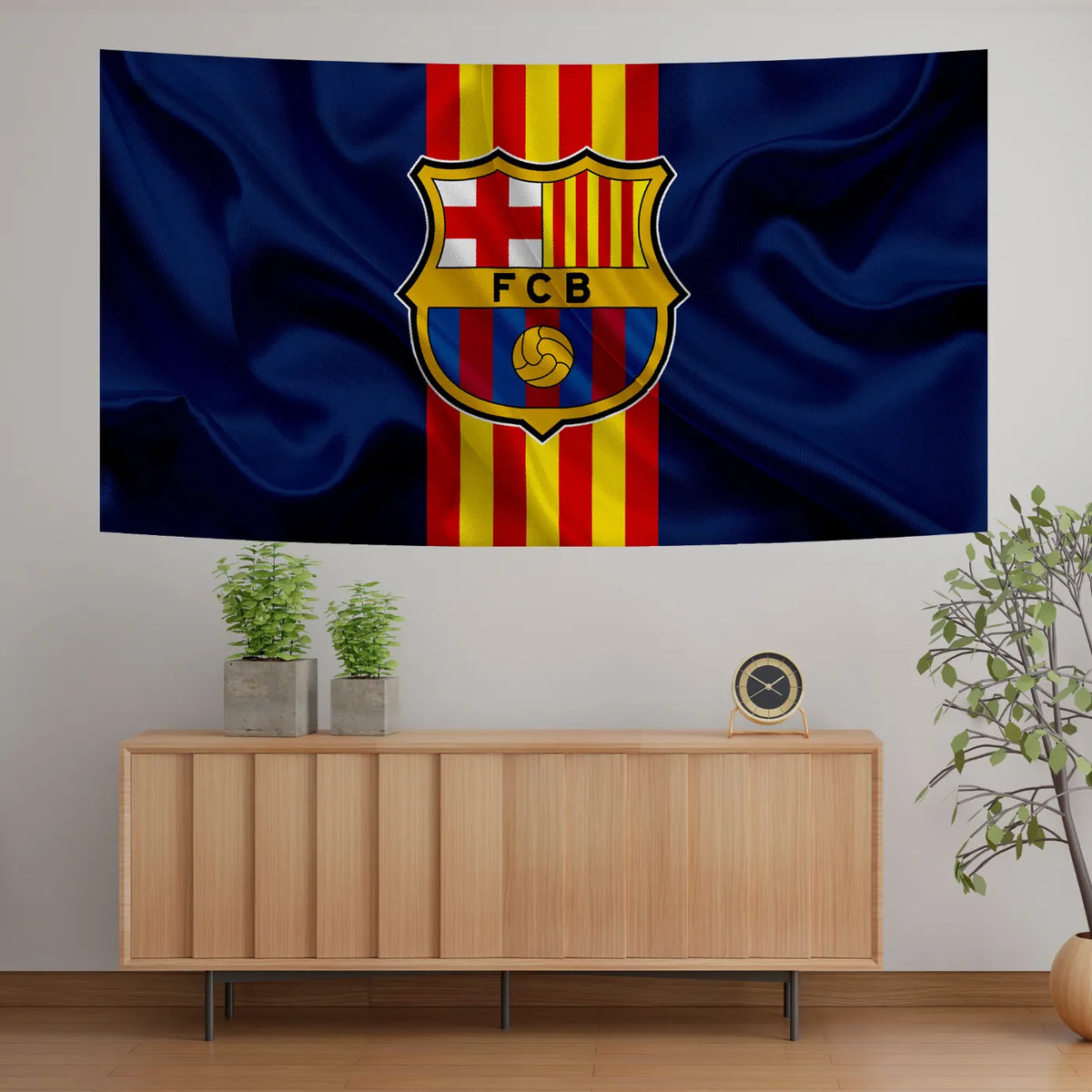 Barça Satin Stripes Crest Tapestry
