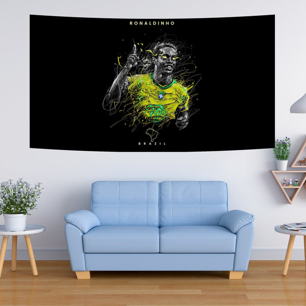 Ronaldinho Neon Brazil Sketch Tapestry