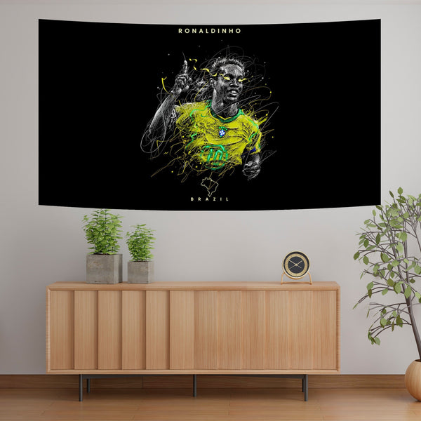 Ronaldinho Neon Brazil Sketch Tapestry