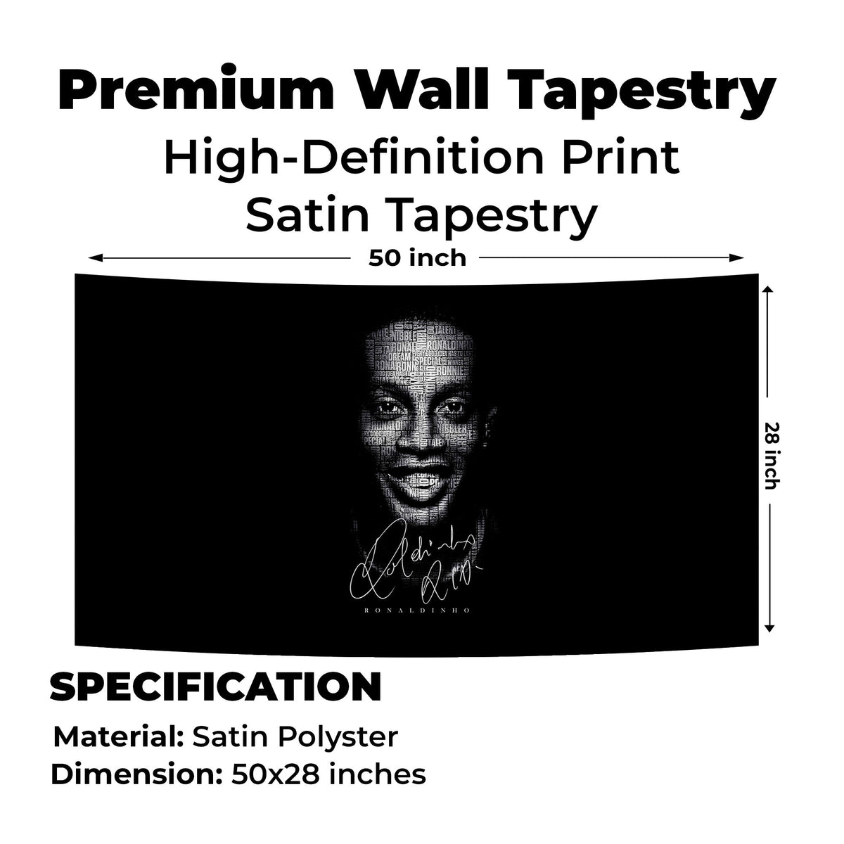 Ronaldinho Word Art Face Tapestry