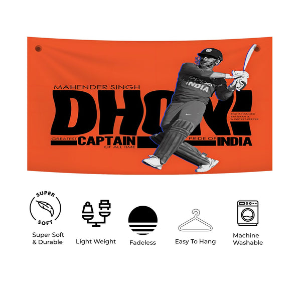 MS Dhoni Orange Power Tapestry
