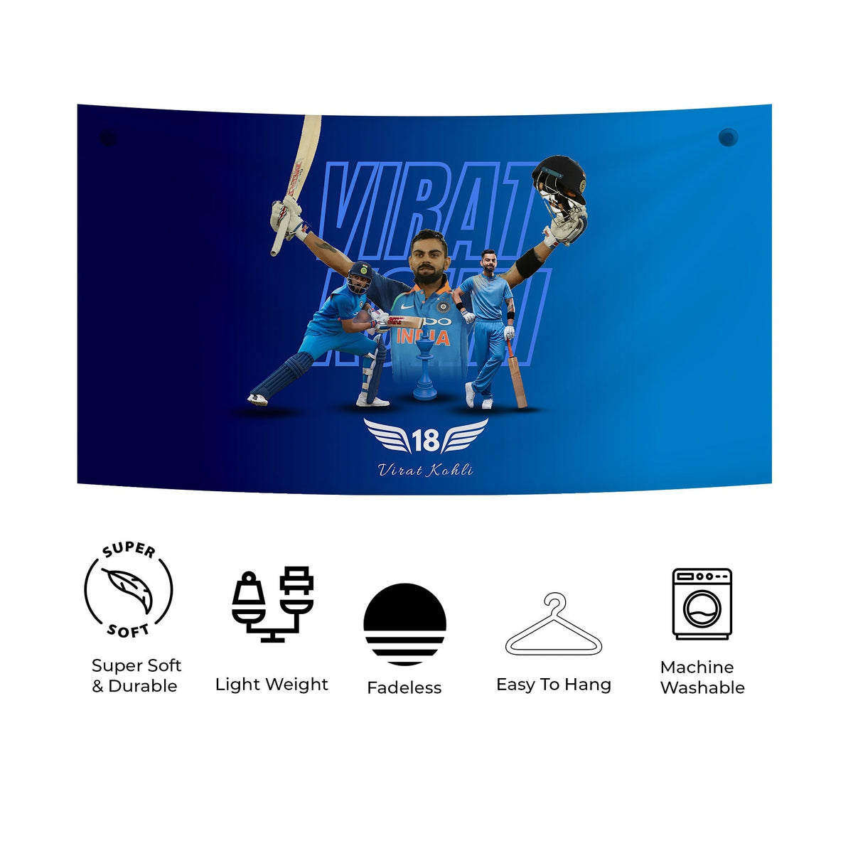Virat Kohli 18 King Blue Tapestry