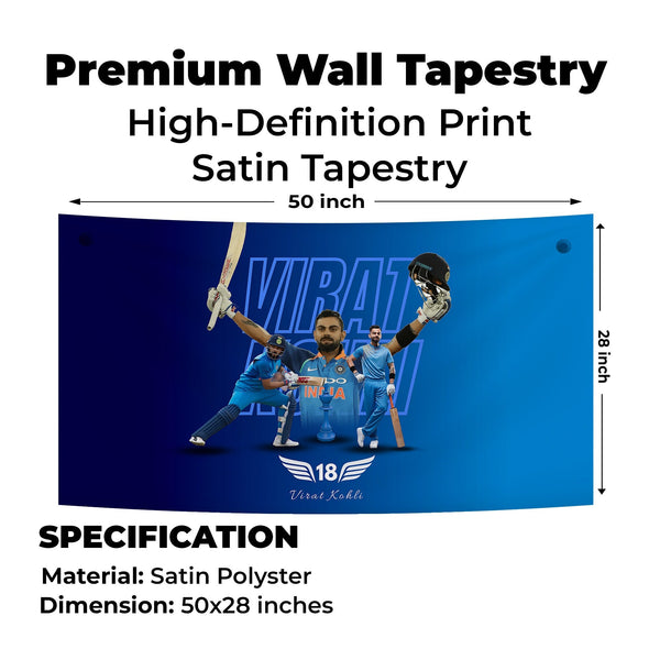 Virat Kohli 18 King Blue Tapestry