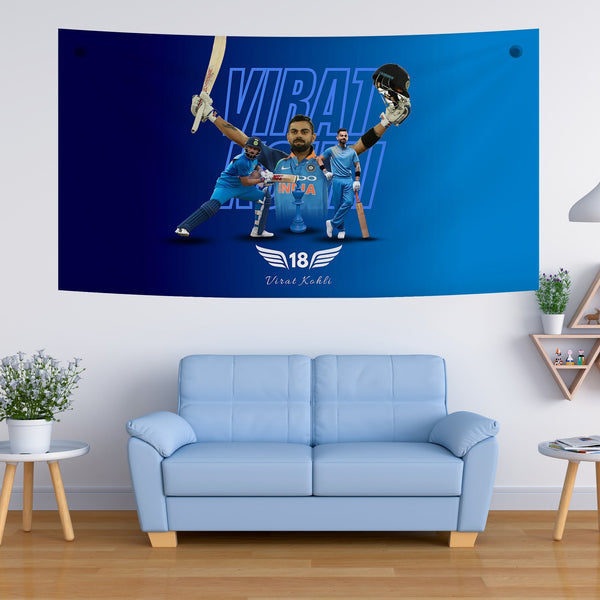 Virat Kohli 18 King Blue Tapestry