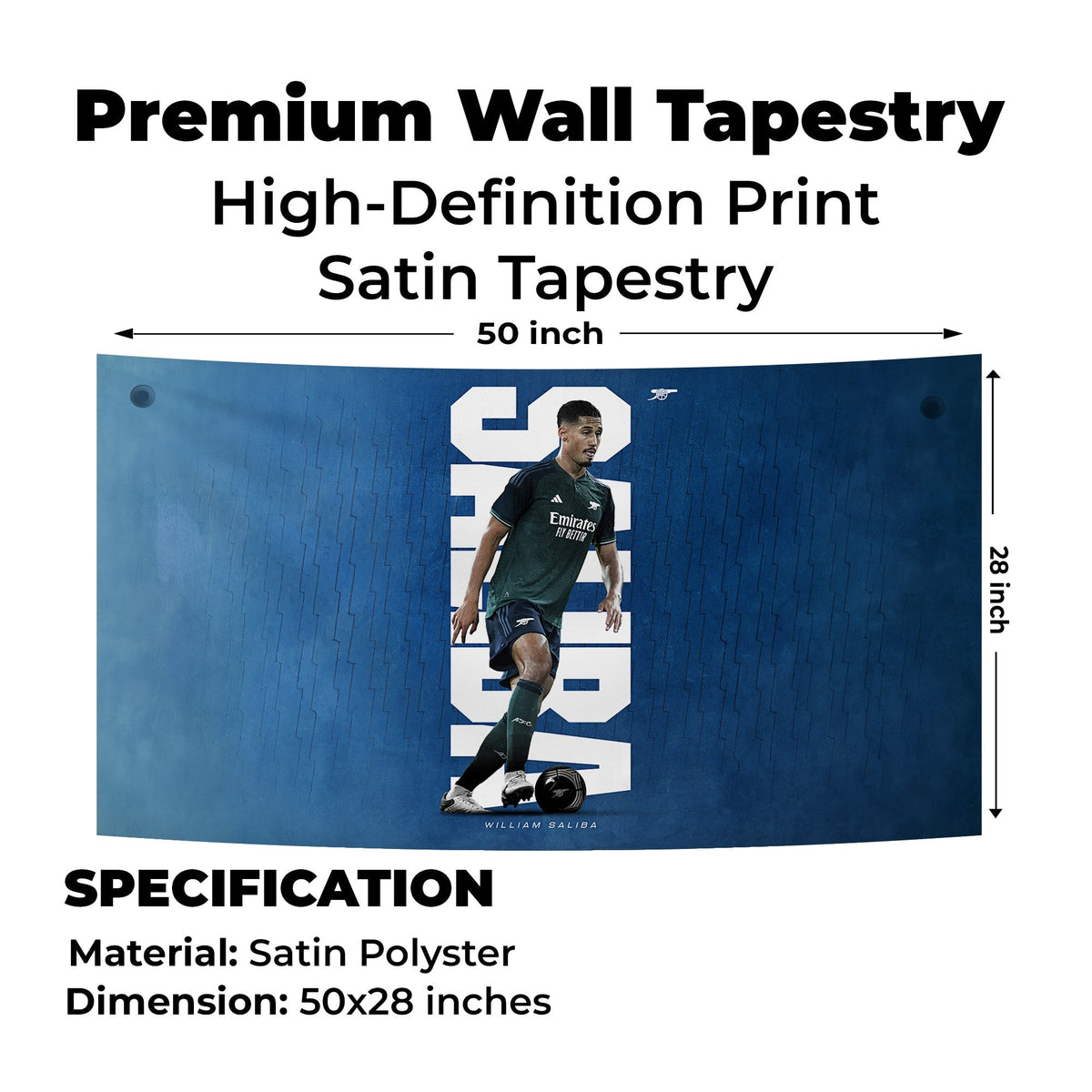 William Saliba Arsenal Action Tapestry