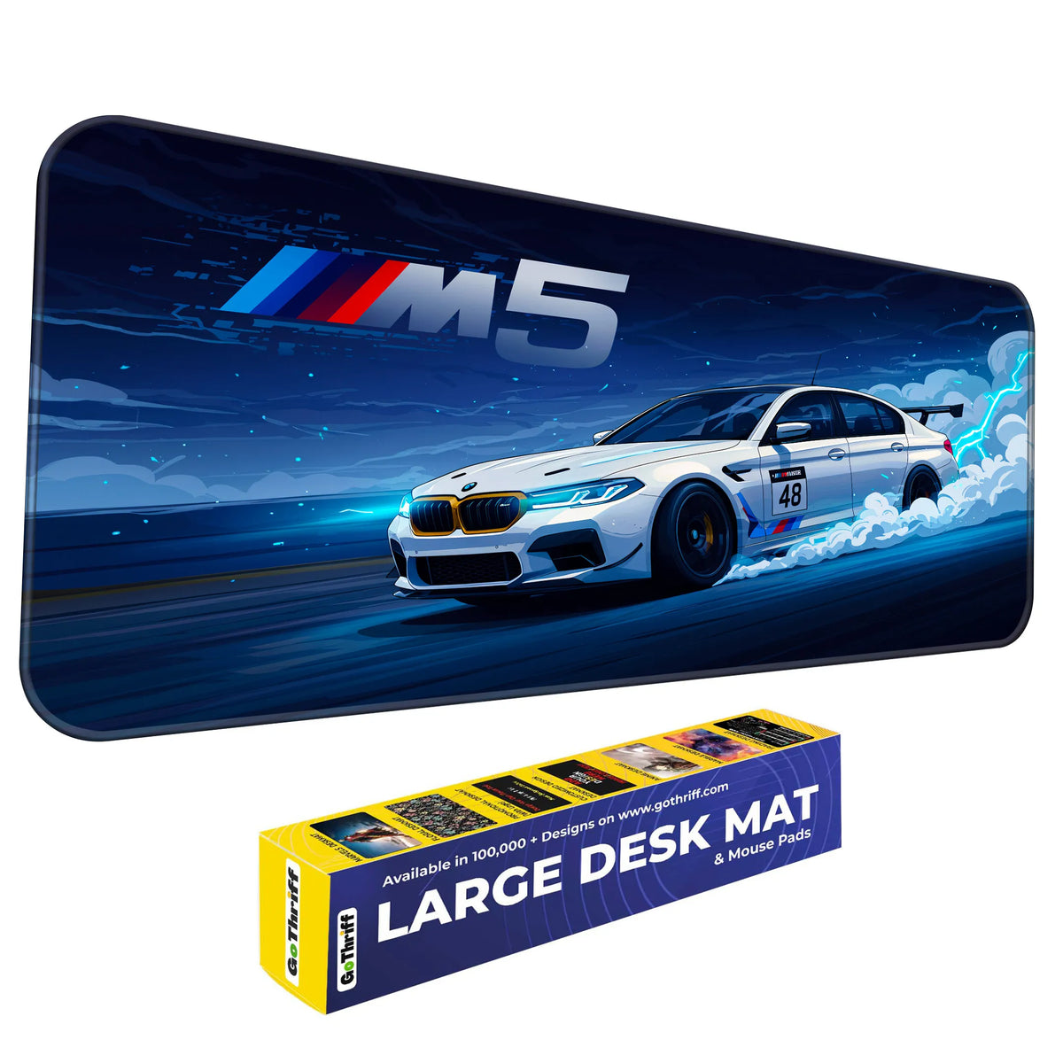 BMW M5 White Drift Racing Anime Style Deskmat