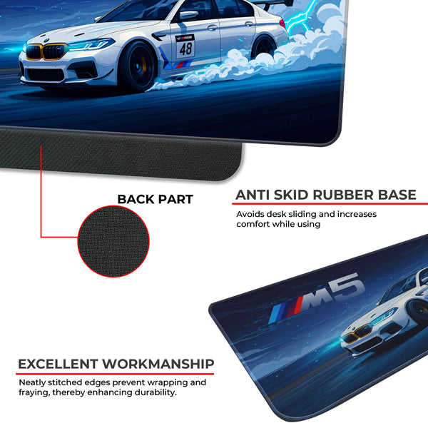BMW M5 White Drift Racing Anime Style Deskmat
