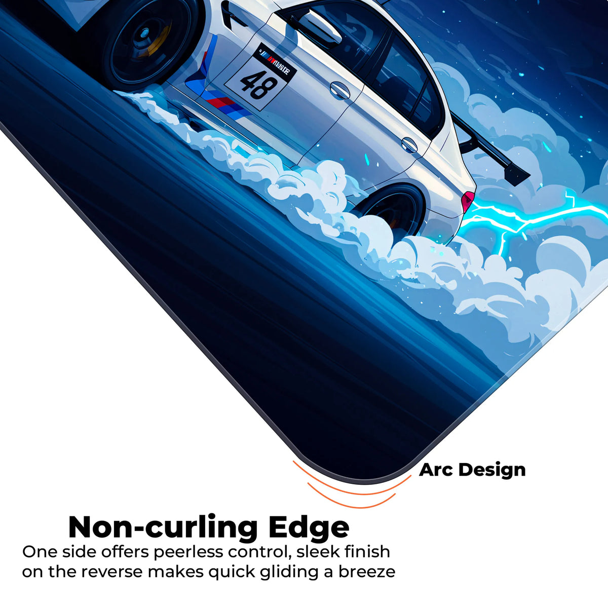BMW M5 White Drift Racing Anime Style Deskmat